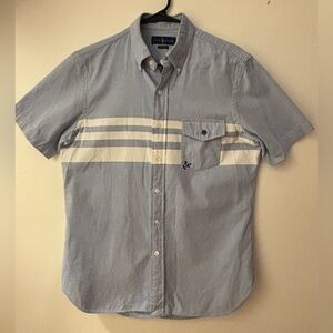 Vintage Ralph Lauren Men's Light Denim & White Striped Oxford Shirt- M